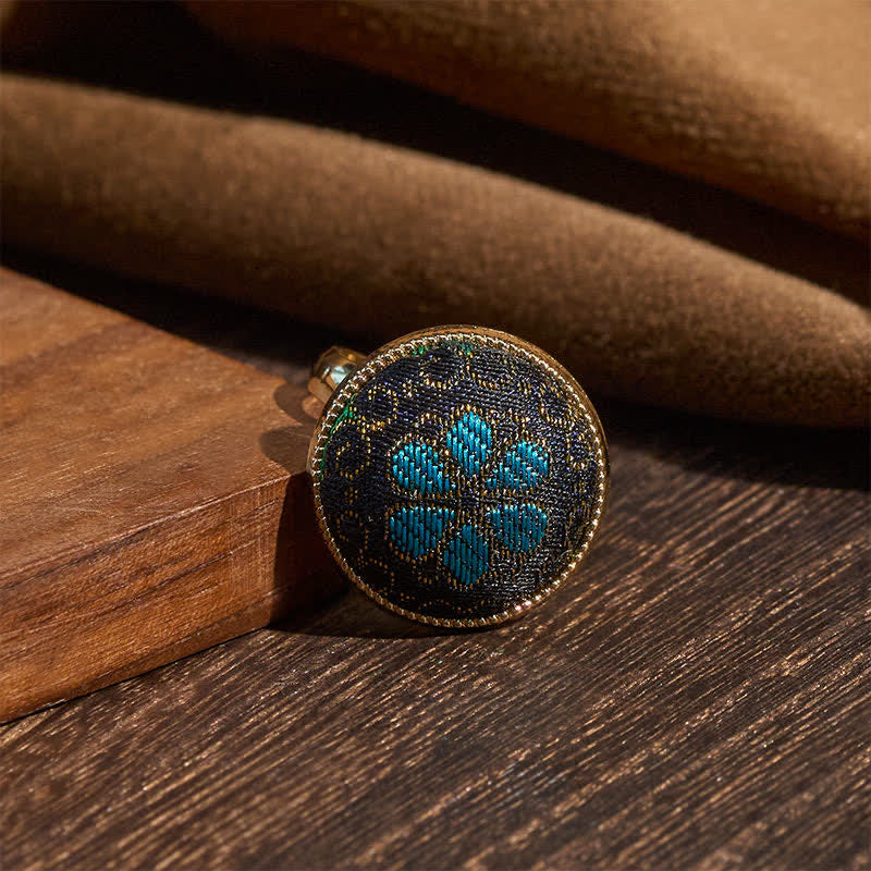 Buddha Stones Handmade Song Brocade Floral Pattern Blessing Adjustable Round Ring - image 2