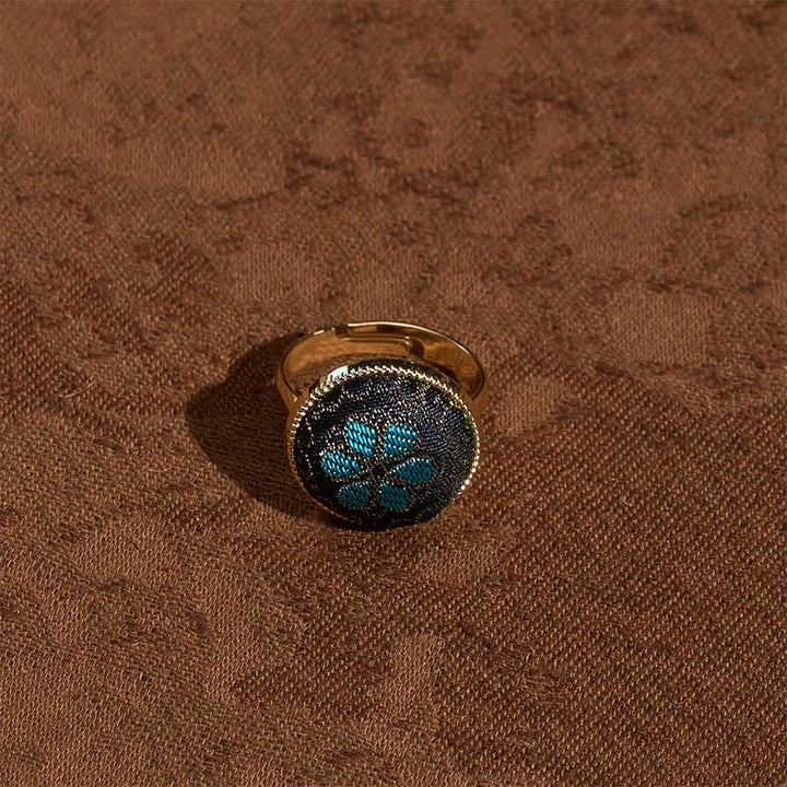 Buddha Stones Handmade Song Brocade Floral Pattern Blessing Adjustable Round Ring - image 3