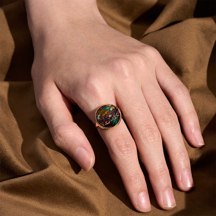 Buddha Stones Song Brocade Embroidered Round Elegance Ring - image 4