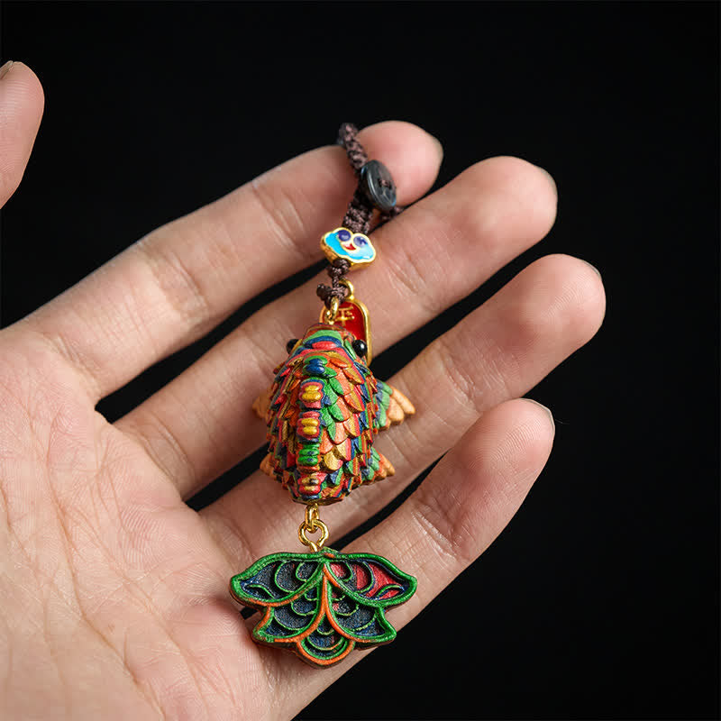 Buddha Stones Hand-carved Rainbow Eucalyptus Colorful Koi Fish Wealth Charm Keychains - image 3