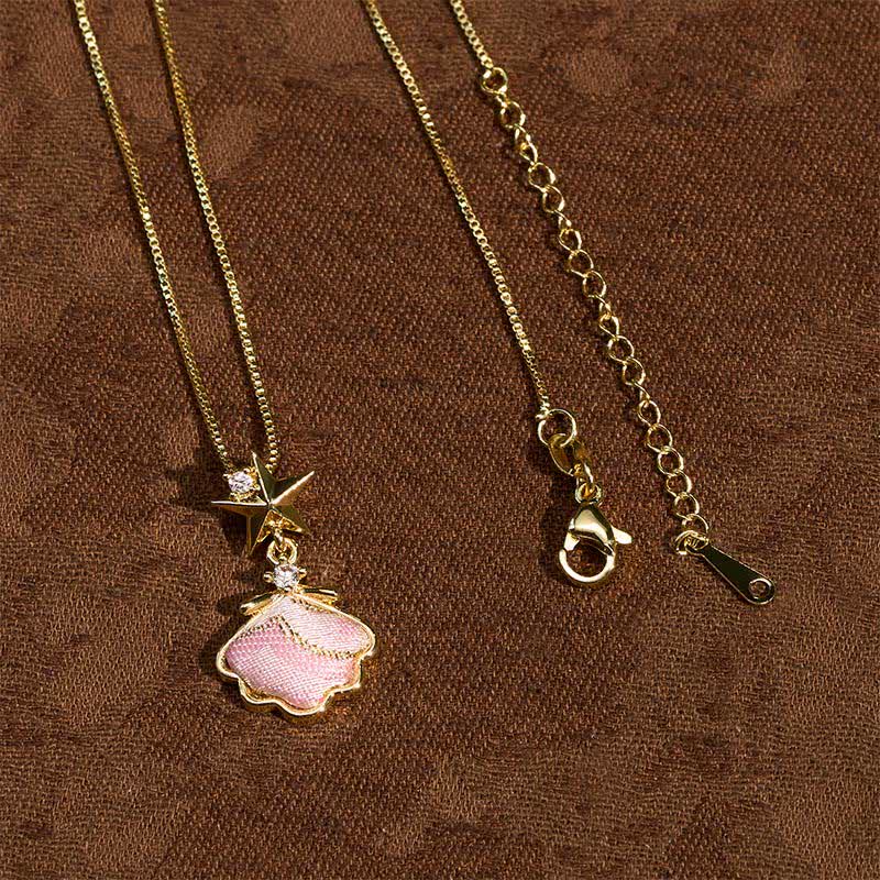 Buddha Stones Song Brocade Copper Shell Heart Ginkgo Leaf Luck Necklace - image 3