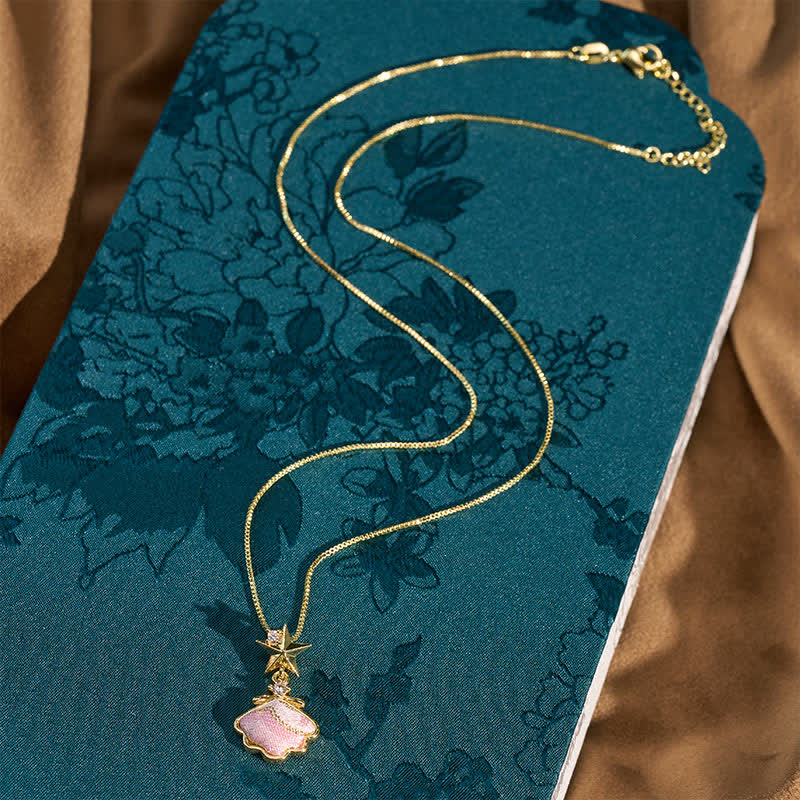 Buddha Stones Song Brocade Copper Shell Heart Ginkgo Leaf Luck Necklace - image 2