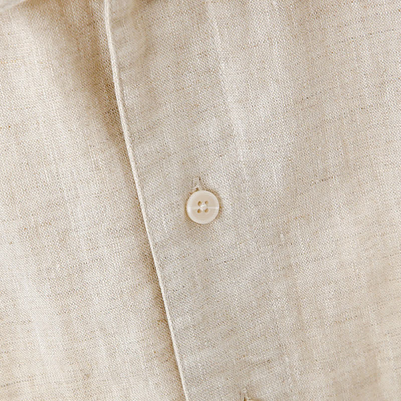 Buddha Stones Summer Minimalist Button-Up Solid Cotton Linen Men's Short Sleeve Shirts With Pocket - image 12