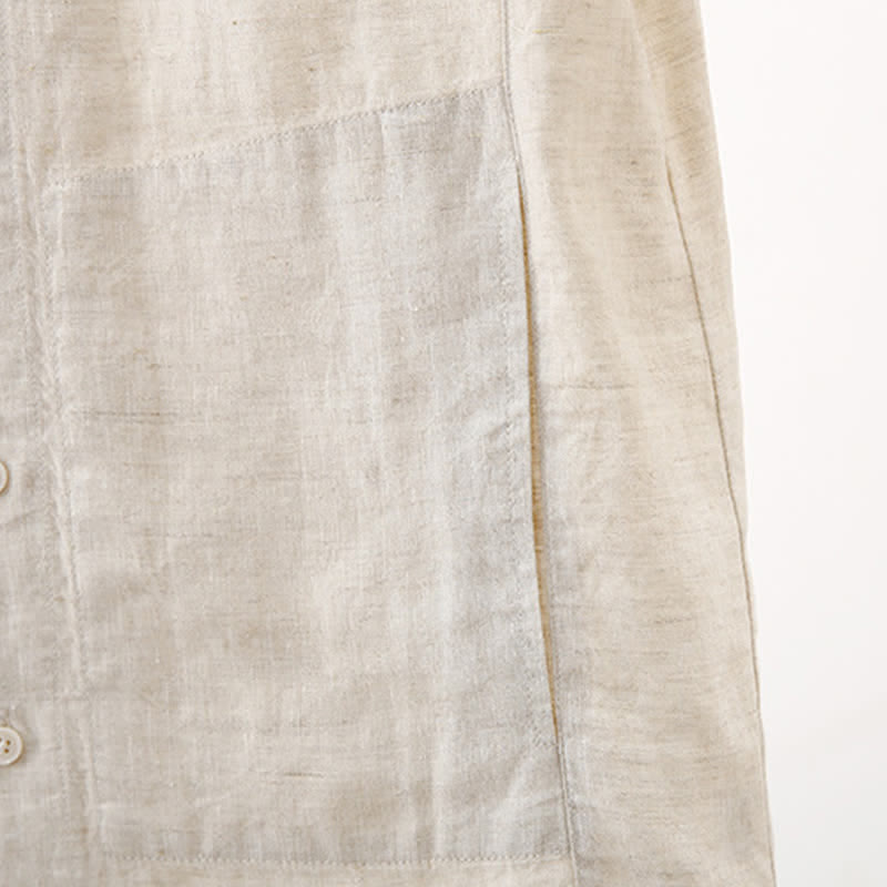 Buddha Stones Summer Minimalist Button-Up Solid Cotton Linen Men's Short Sleeve Shirts With Pocket - image 17