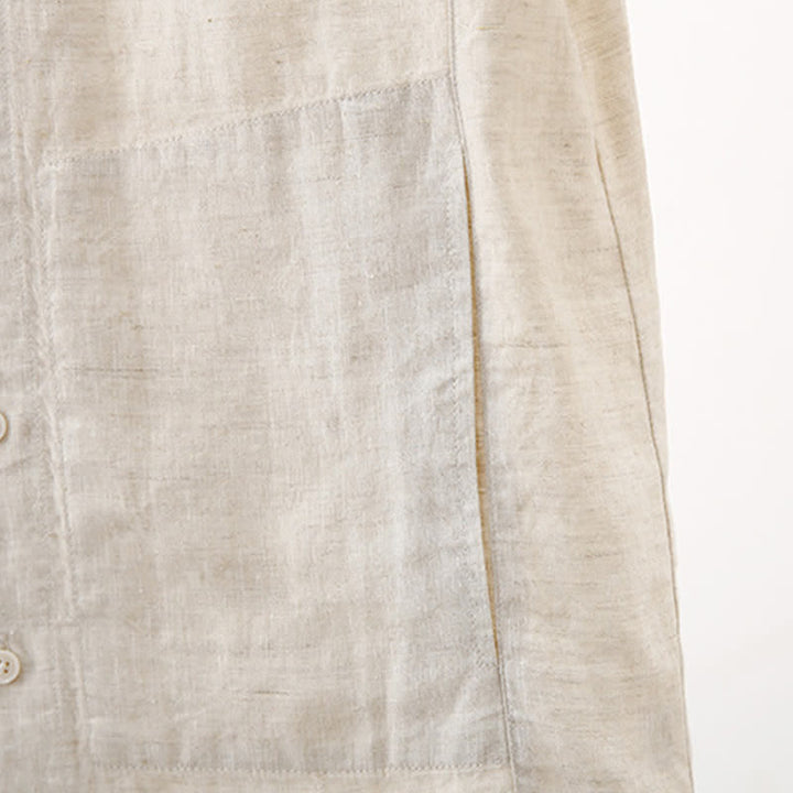Buddha Stones Summer Minimalist Button-Up Solid Cotton Linen Men's Short Sleeve Shirts With Pocket - image 17