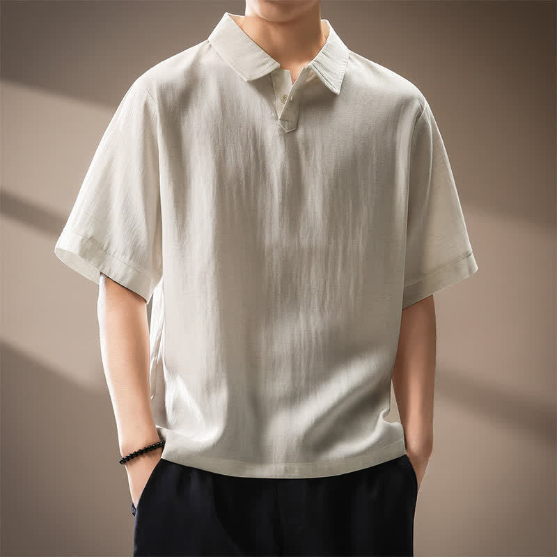 Buddha Stones Summer Casual Minimalist Button Up Solid Men's Short Sleeve Shirts - image 1