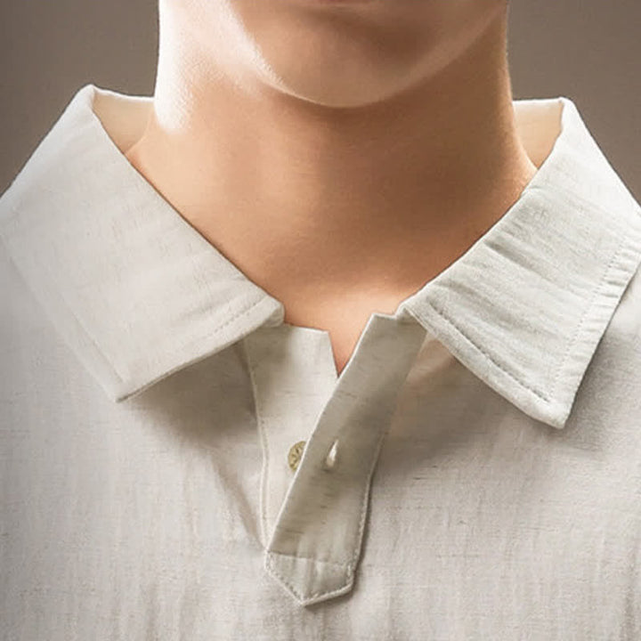 Buddha Stones Summer Casual Minimalist Button Up Solid Men's Short Sleeve Shirts - image 5