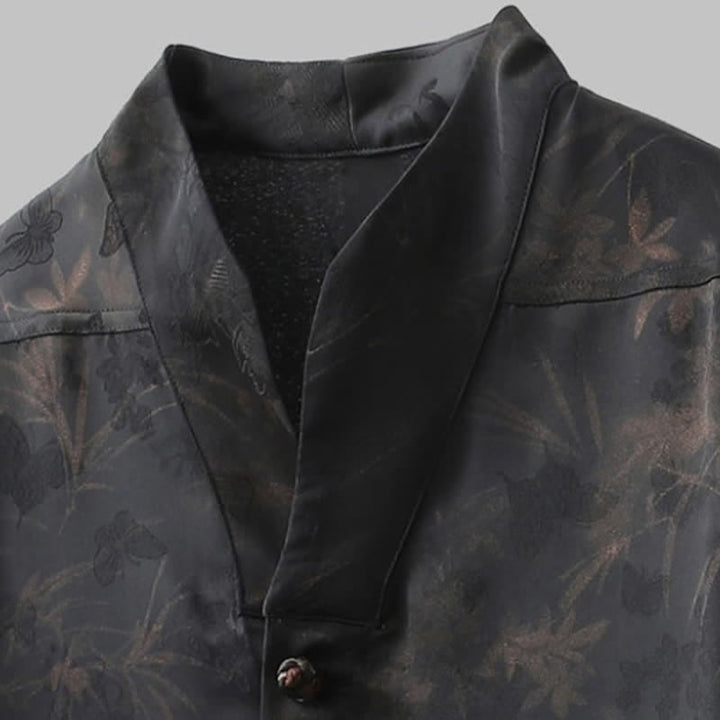 Buddha Stones Spring Summer Tang Style Casual Mandarin Collar Bamboo Butterfly Men's Short Sleeve Shirts - image 4