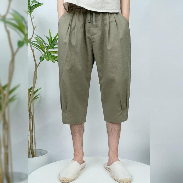 Buddha Stones Summer Casual Vintage Drawstring Solid Men's Harem Pants With Pockets - OliveDrab - US/UK/AU44，EU54 (4XL) - image 0