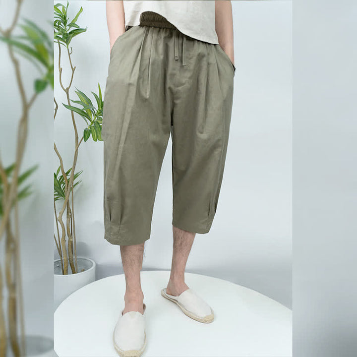 Buddha Stones Summer Casual Vintage Drawstring Solid Men's Harem Pants With Pockets - image 1