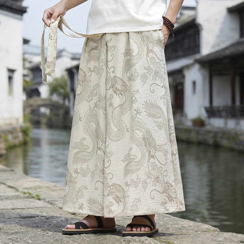 Buddha Stones Summer Casual Tang Style Drawstring Dragon Ankle Pants Men's Wide Leg Pants - image 34