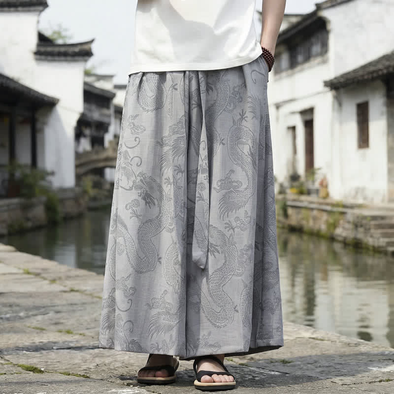 Buddha Stones Summer Casual Tang Style Drawstring Dragon Ankle Pants Men's Wide Leg Pants - Gray - US/UK/AU46，EU56 (5XL) - image 25