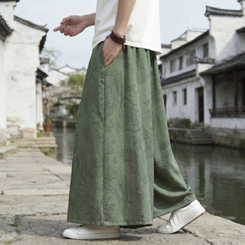 Buddha Stones Summer Casual Tang Style Drawstring Dragon Ankle Pants Men's Wide Leg Pants - image 6