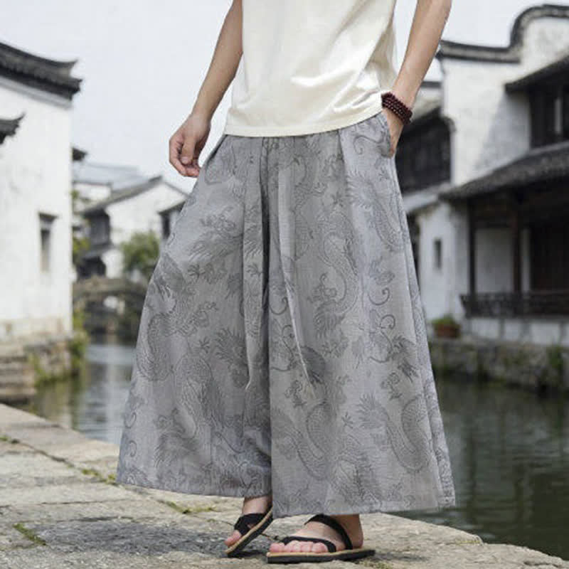 Buddha Stones Summer Casual Tang Style Drawstring Dragon Ankle Pants Men's Wide Leg Pants - image 30