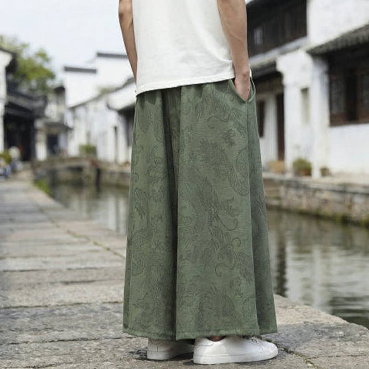 Buddha Stones Summer Casual Tang Style Drawstring Dragon Ankle Pants Men's Wide Leg Pants - image 4