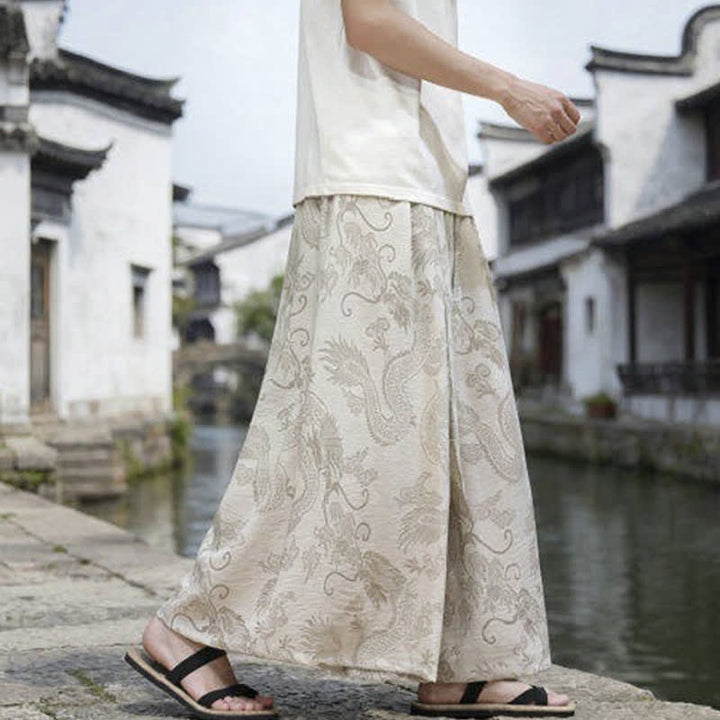 Buddha Stones Summer Casual Tang Style Drawstring Dragon Ankle Pants Men's Wide Leg Pants - image 36