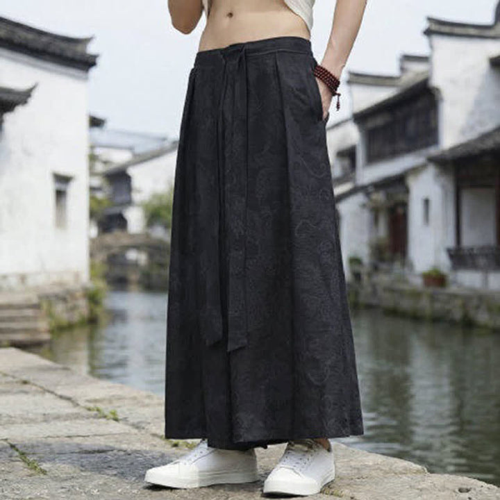 Buddha Stones Summer Casual Tang Style Drawstring Dragon Ankle Pants Men's Wide Leg Pants - image 11