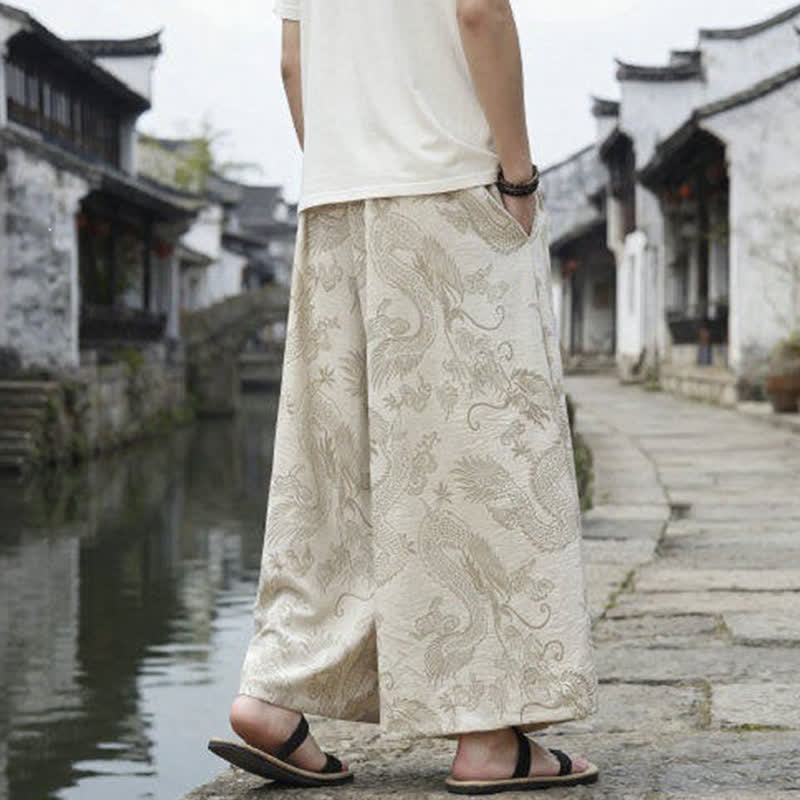 Buddha Stones Summer Casual Tang Style Drawstring Dragon Ankle Pants Men's Wide Leg Pants - image 42