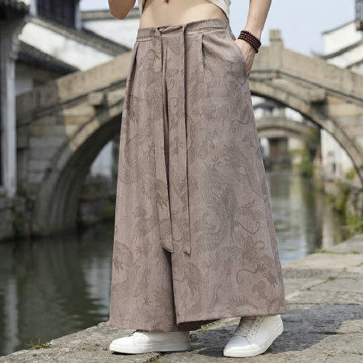Buddha Stones Summer Casual Tang Style Drawstring Dragon Ankle Pants Men's Wide Leg Pants - image 19