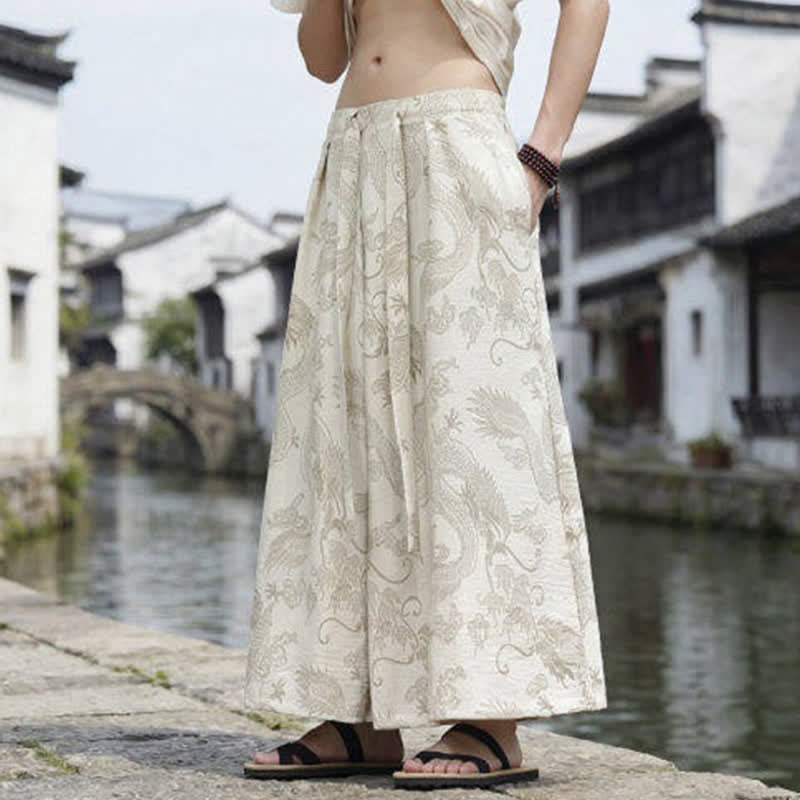 Buddha Stones Summer Casual Tang Style Drawstring Dragon Ankle Pants Men's Wide Leg Pants - image 38