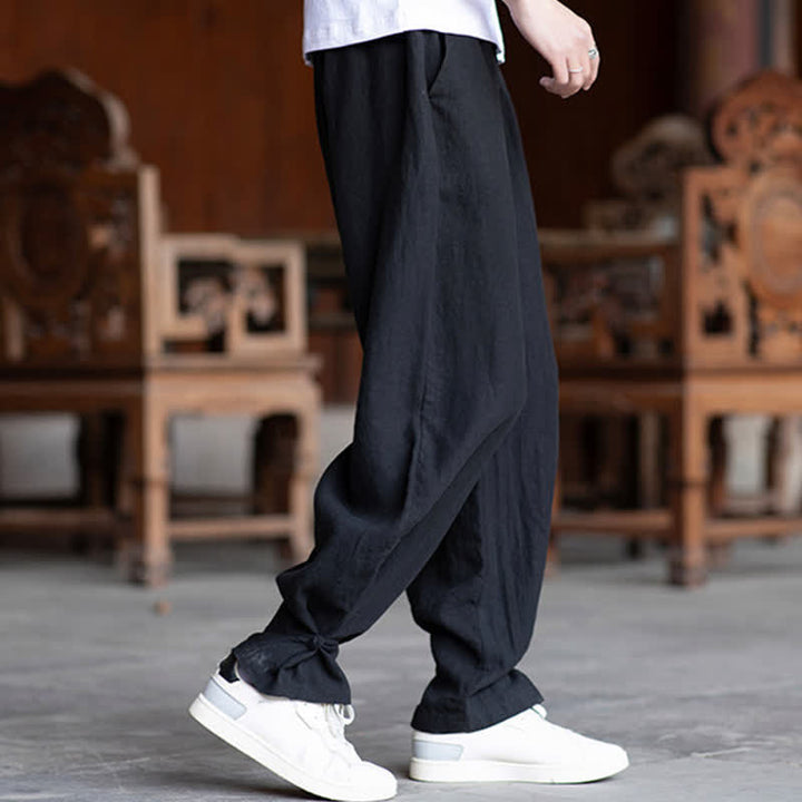Buddha Stones Summer Casual Vintage Drawstring Elastic Waist Solid Ankle Pants Men's Tapered Pants - image 14