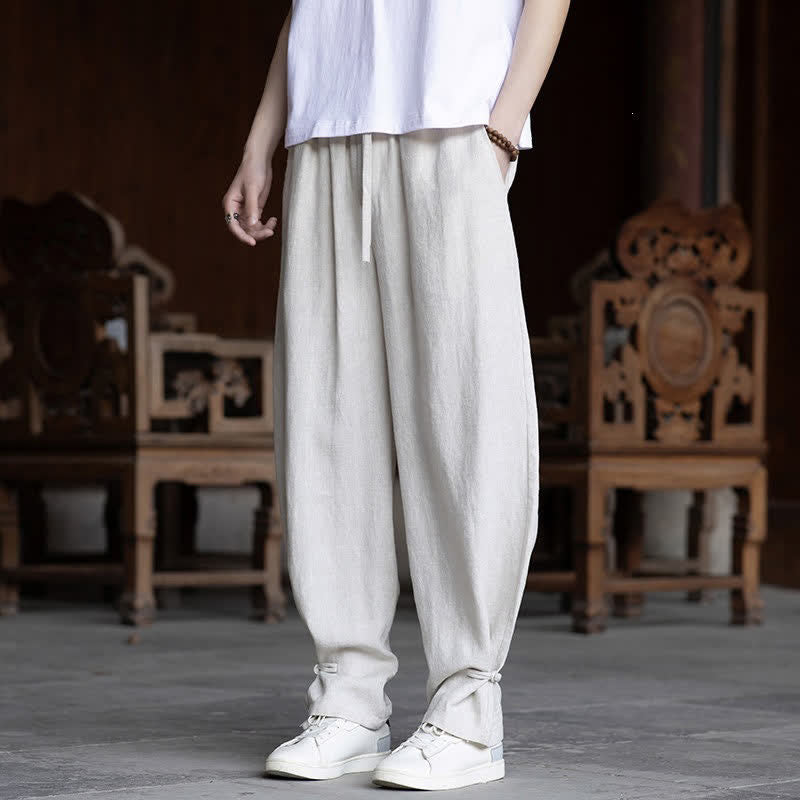 Buddha Stones Summer Casual Vintage Drawstring Elastic Waist Solid Ankle Pants Men's Tapered Pants - White - US/UK/AU46，EU56 (5XL) - image 0