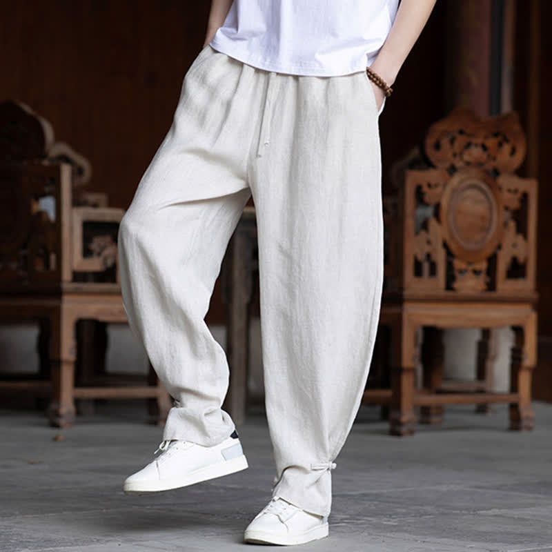 Buddha Stones Summer Casual Vintage Drawstring Elastic Waist Solid Ankle Pants Men's Tapered Pants - image 7