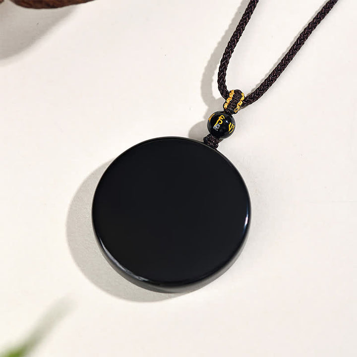 Buddha Stones Black Obsidian Round Shape Protection Braided Rope Necklace - image 10