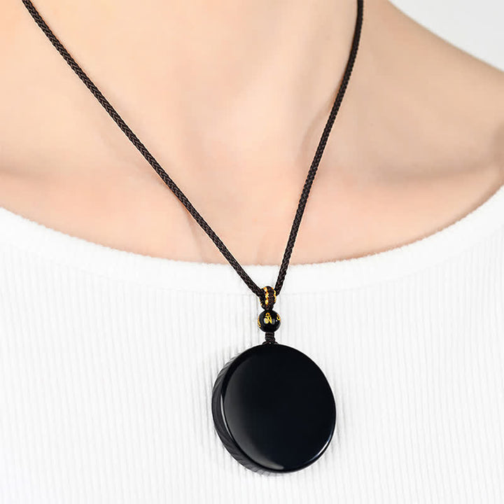Buddha Stones Black Obsidian Round Shape Protection Braided Rope Necklace - image 4