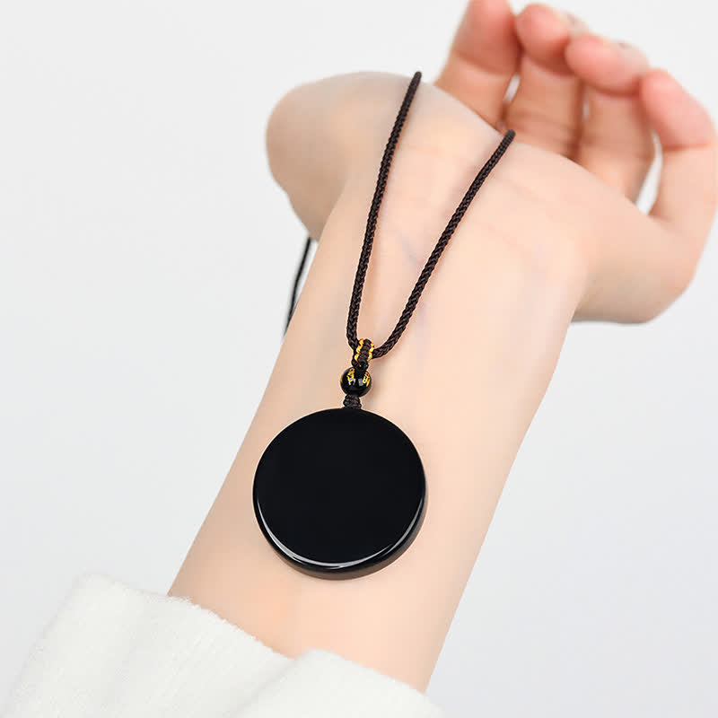 Buddha Stones Black Obsidian Round Shape Protection Braided Rope Necklace - image 3
