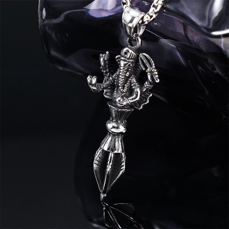 Buddha Stones Stainless Steel Ganesh Vajra Spiritual Power Pendant Necklace - image 1