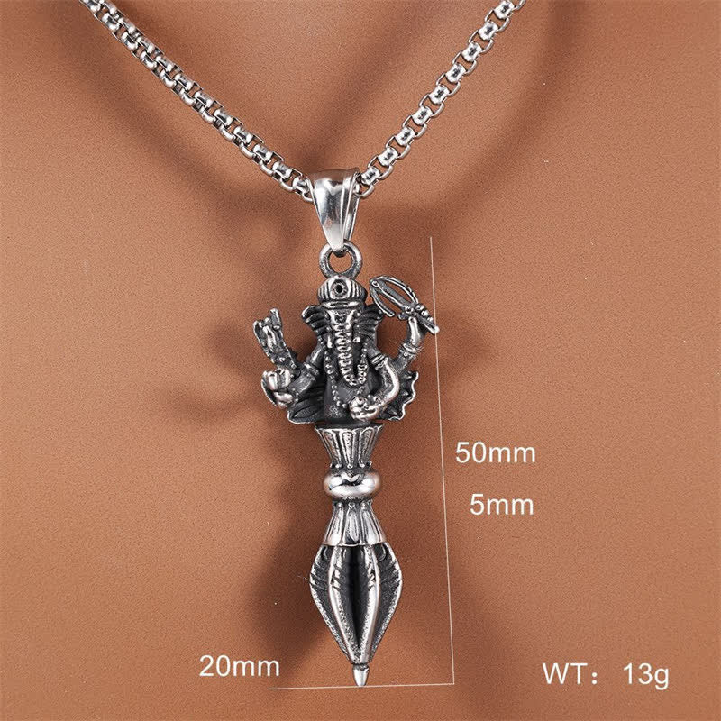 Buddha Stones Stainless Steel Ganesh Vajra Spiritual Power Pendant Necklace - image 5