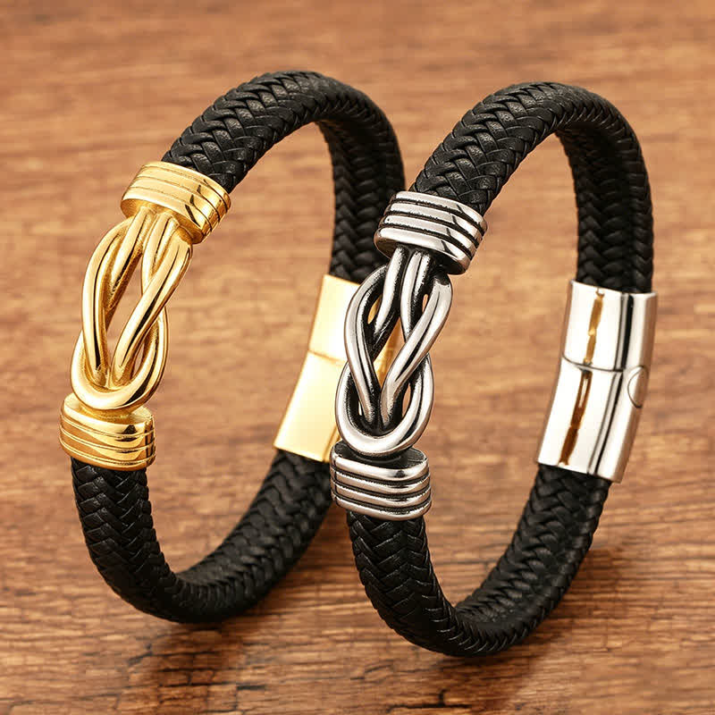 Buddha Stones Leather Braided Infinite Knot Durability Geometric Balance Bracelet - image 10