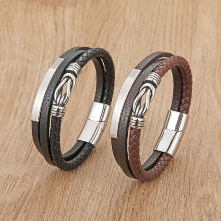 Buddha Stones Leather Braided Protection Geometric Magnetic Clasp Bracelet - image 7