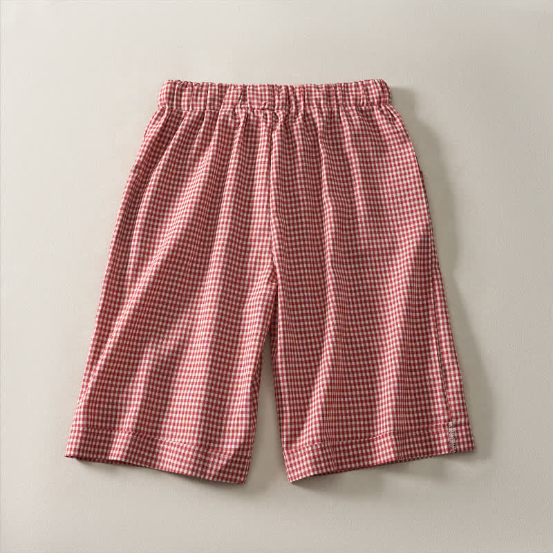 Buddha Stones Summer Vintage Drawstring Plaid Cotton Women's Shorts - image 1