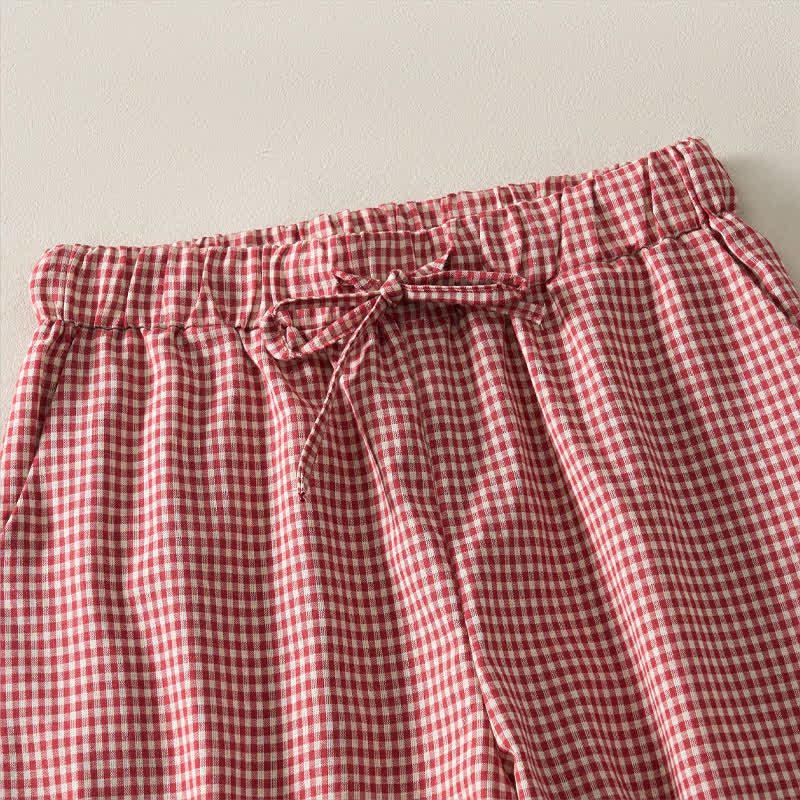 Buddha Stones Summer Vintage Drawstring Plaid Cotton Women's Shorts - image 2