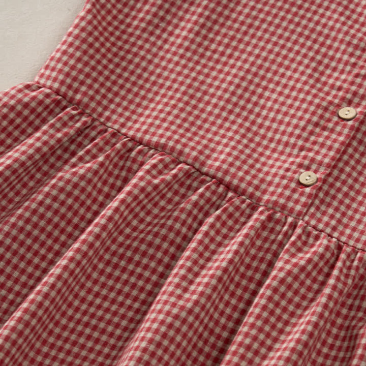 Buddha Stones Summer Vintage Button-Up Plaid Crew Neck Cotton Women's Summer Sleeveless Dress With Pocket - image 4