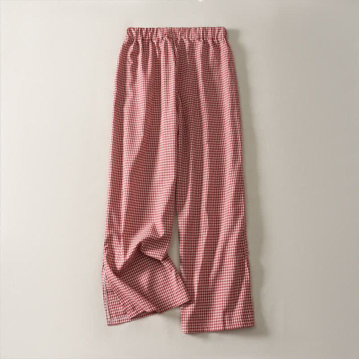 Buddha Stones Spring Summer Casual Vintage Drawstring Plaid Cotton Cropped Pants Women's Straight Leg Pants With Pockets - image 1
