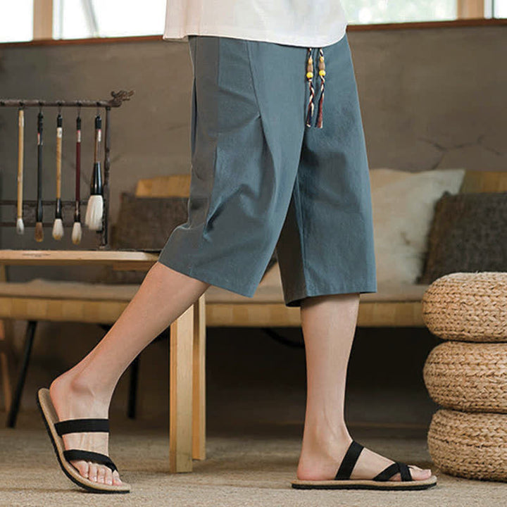Buddha Stones Summer Casual Minimalist Drawstring Solid Men's Cropped Pants With Pocket - image 7