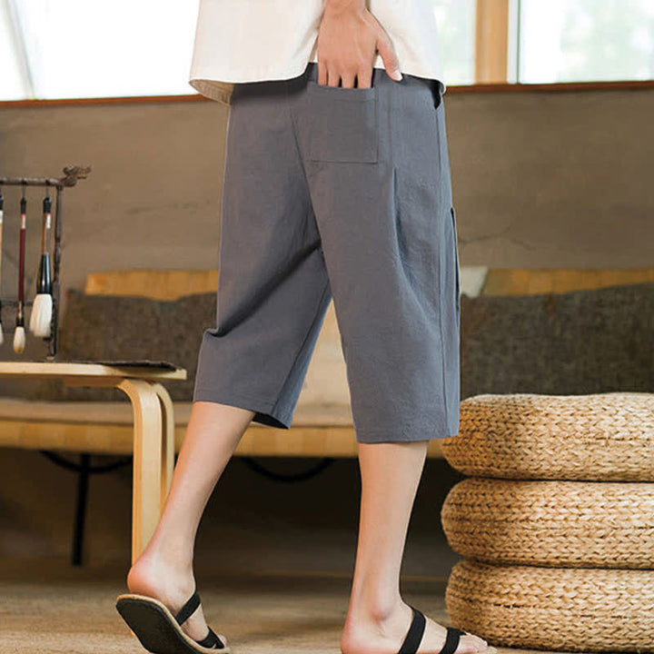 Buddha Stones Summer Casual Minimalist Drawstring Solid Men's Cropped Pants With Pocket - image 23