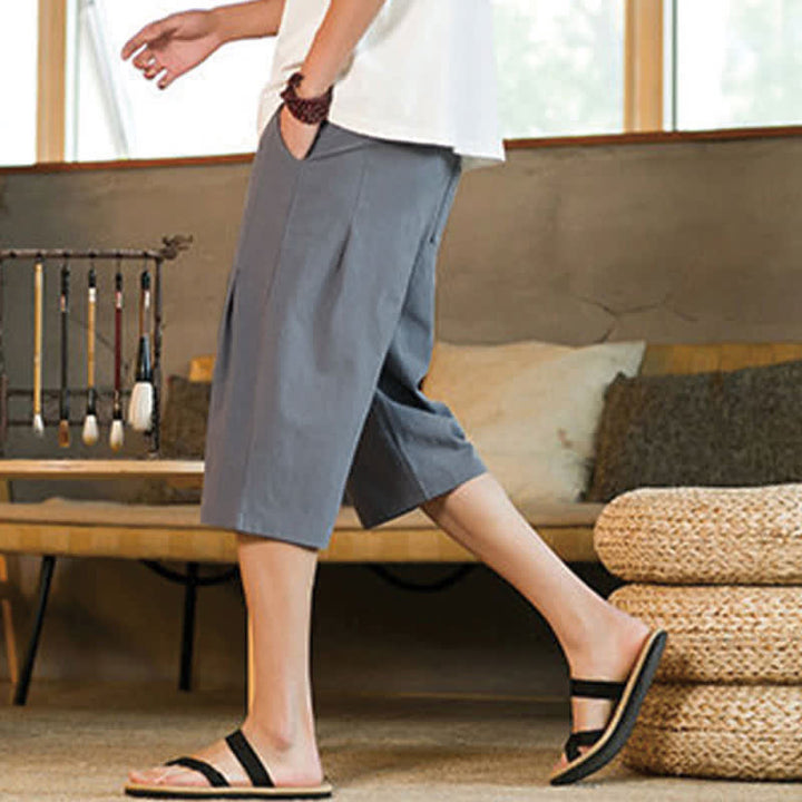 Buddha Stones Summer Casual Minimalist Drawstring Solid Men's Cropped Pants With Pocket - image 26