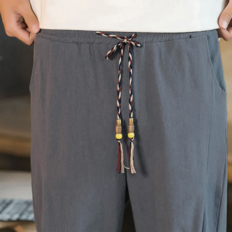Buddha Stones Summer Casual Minimalist Drawstring Solid Men's Cropped Pants With Pocket - image 30