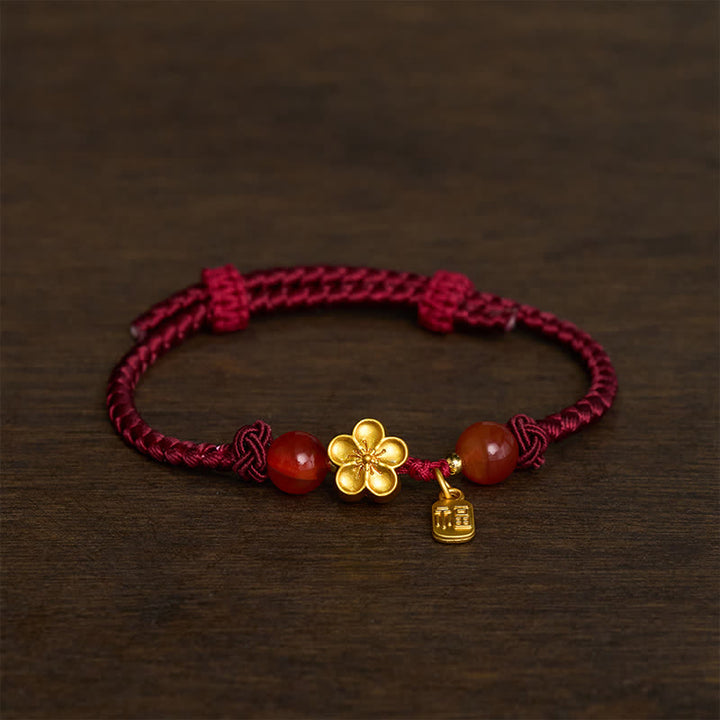 Buddha Stones Copper Peach Blossoms Fu Character Good Fortune Red String Charm Bracelet - Red String(Protection♥Luck) - image 0