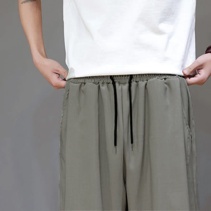Buddha Stones Summer Casual Minimalist Drawstring Solid Men's Cropped Pants With Pocket - image 8
