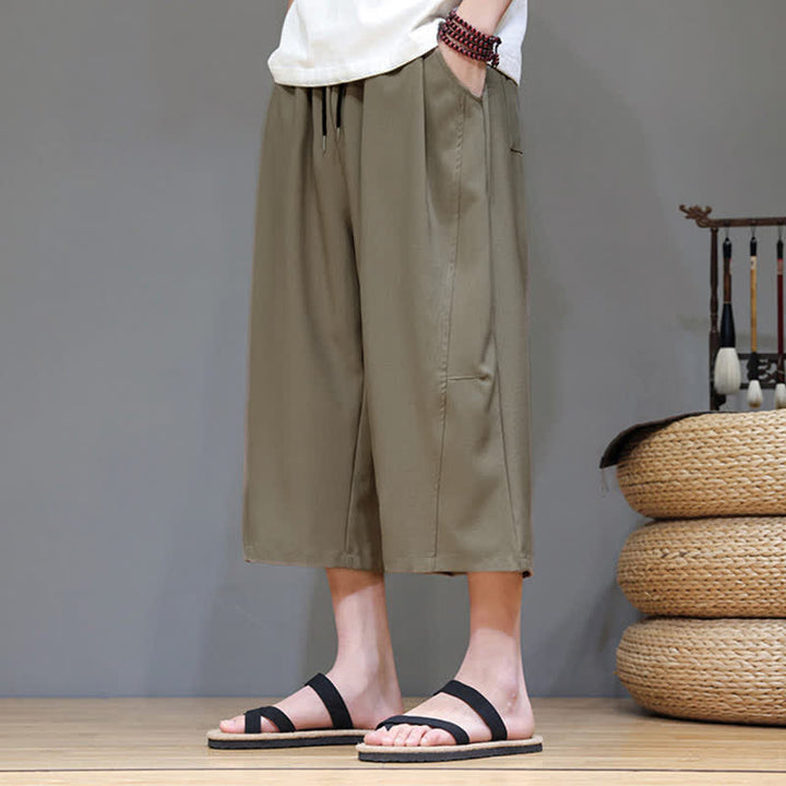 Buddha Stones Summer Casual Minimalist Drawstring Solid Men's Cropped Pants With Pocket - image 28