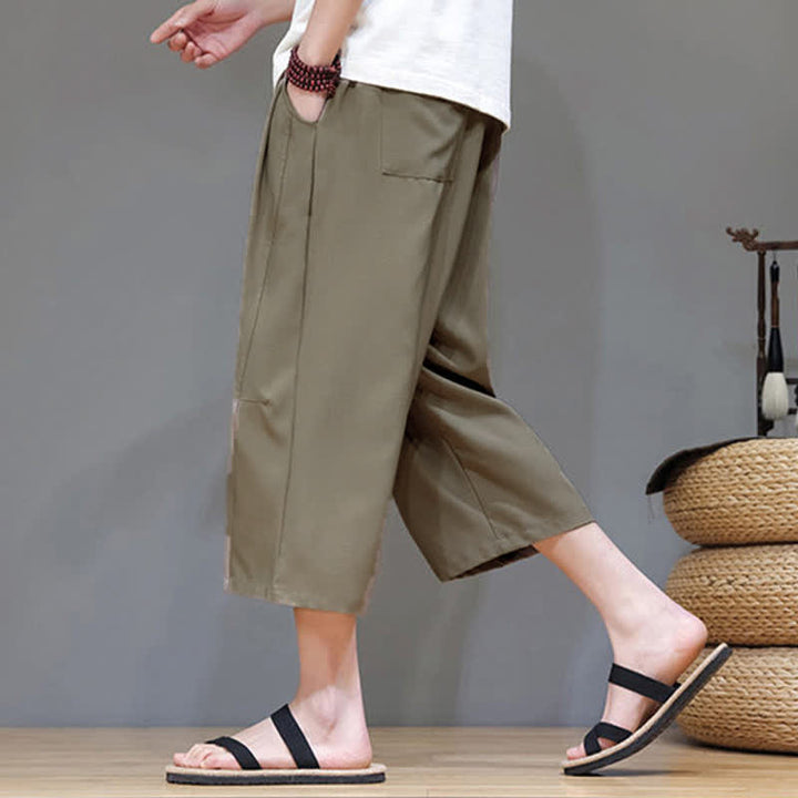 Buddha Stones Summer Casual Minimalist Drawstring Solid Men's Cropped Pants With Pocket - image 27