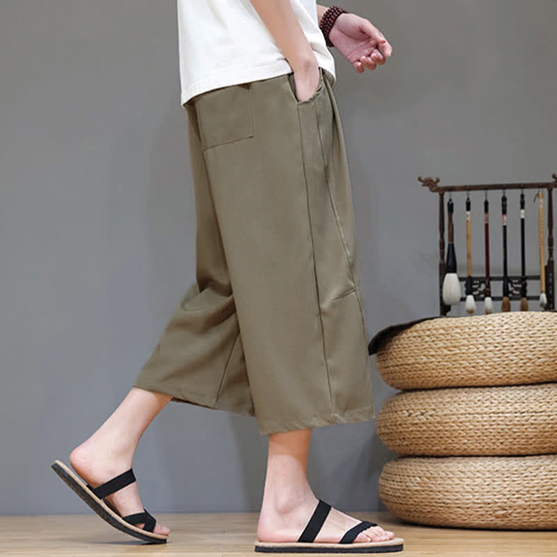 Buddha Stones Summer Casual Minimalist Drawstring Solid Men's Cropped Pants With Pocket - image 26
