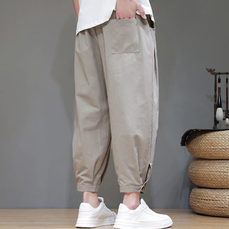 Buddha Stones Summer Casual Minimalist Drawstring Solid Men's Cropped Pants With Pocket - image 3