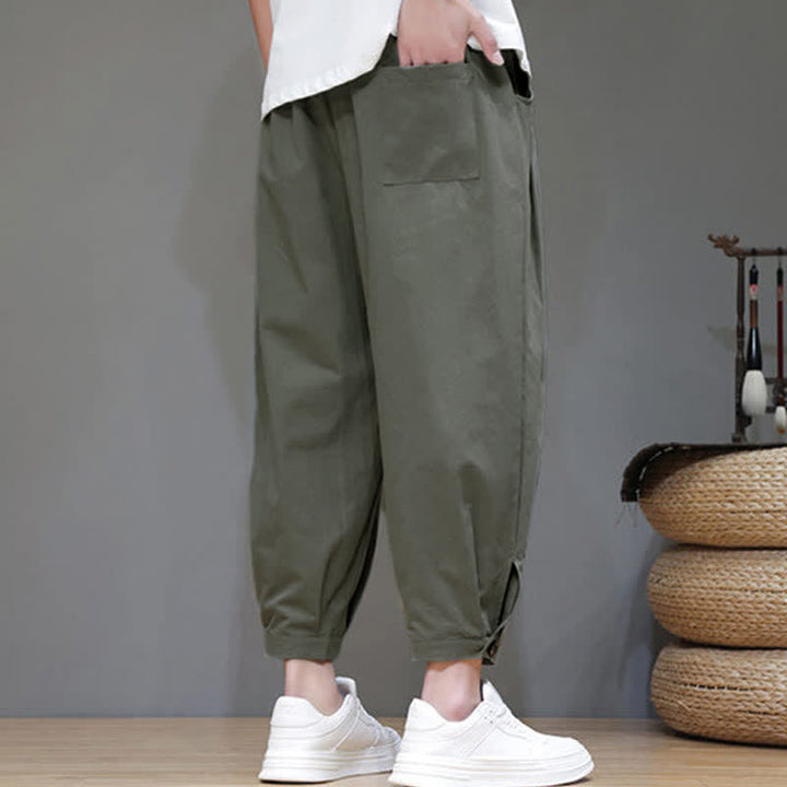 Buddha Stones Summer Casual Minimalist Drawstring Solid Men's Cropped Pants With Pocket - image 16
