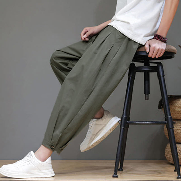Buddha Stones Summer Casual Minimalist Drawstring Solid Men's Cropped Pants With Pocket - image 18